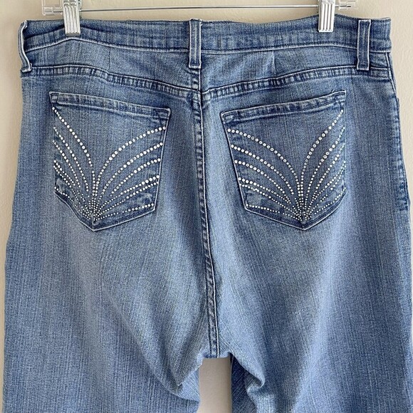 NYDJ Crop Straight Leg Jeans Plus Size 16 High Rise Rhinestones Gem Stretch Blue - Picture 2 of 9